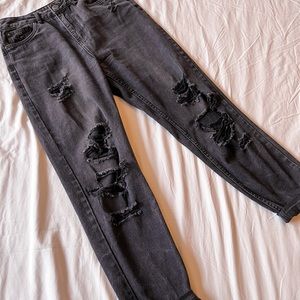 High waisted ripped black jeans
